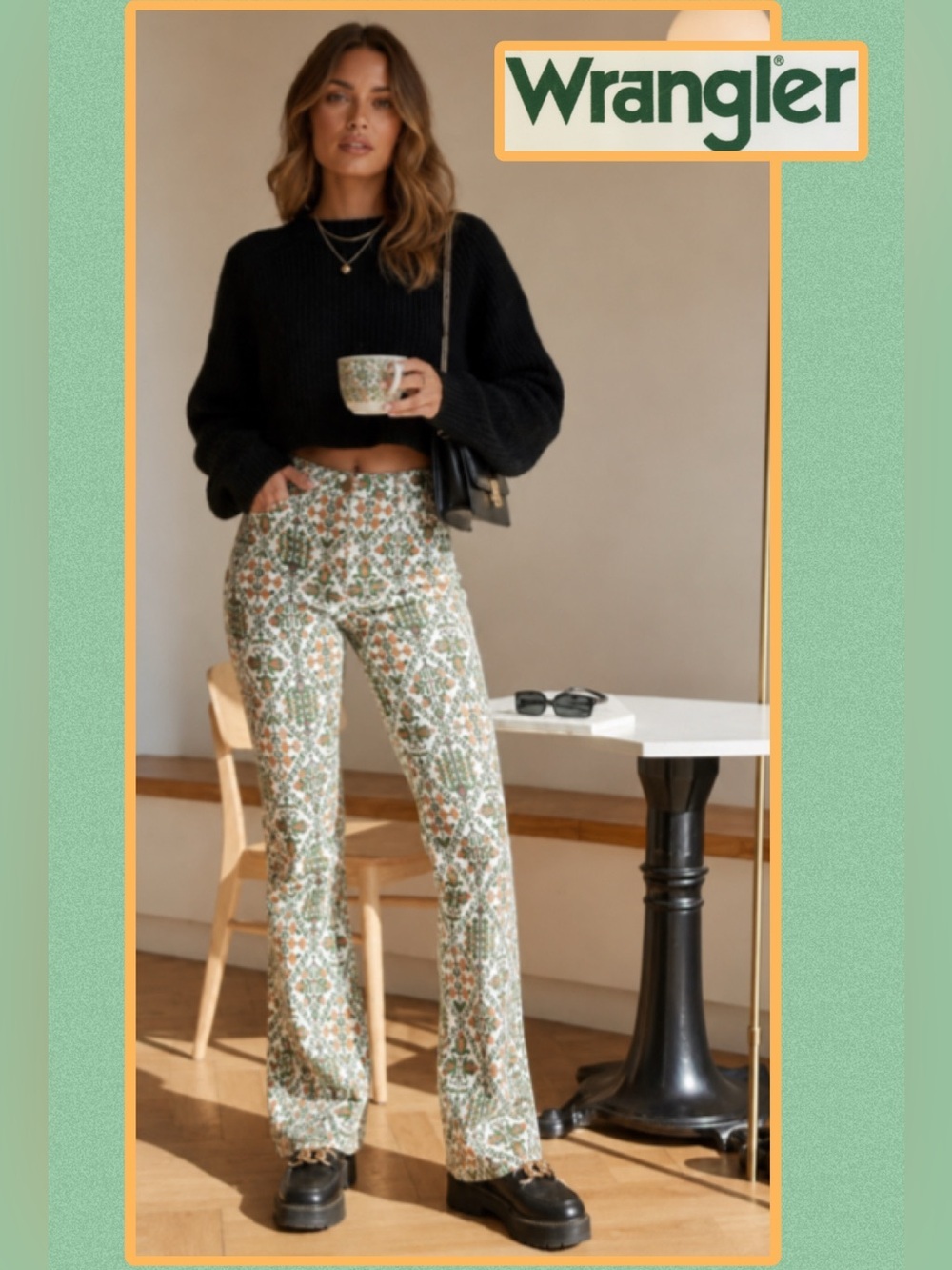 NWT Wrangler High Waisted Fierce Flare Jean in Vintage Garden print 4/27x32